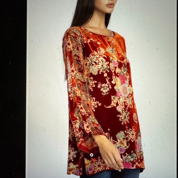 Johnny Was Kimi Burnout Velvet Tunic Size Small